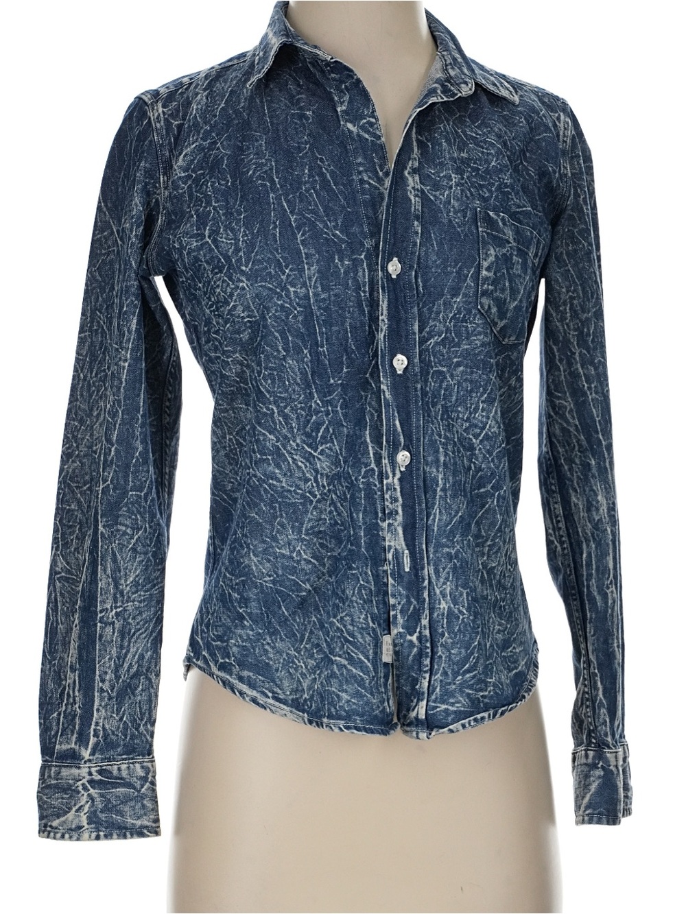 Frank & Eileen Distressed Indigo Mineral Wash 80s Button-Down Shirt